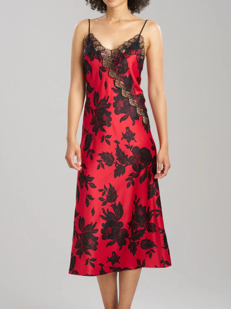 Red Satin Lace-Trim Slip Dress - Women Intimates